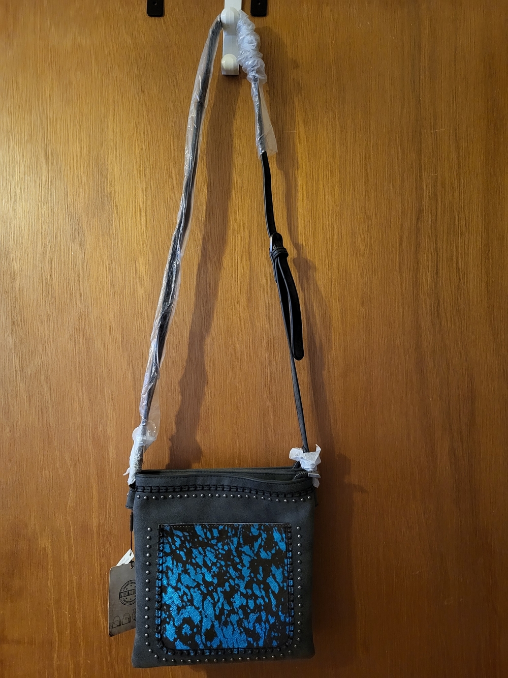 Trinity Ranch Dark Gray Crossbody Bag with Metallic Teal Accent-Conceal Carry